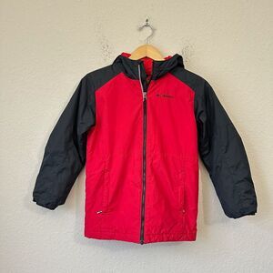 COLUMBIA Boy’s Thermal Coil Insulated Hooded Jacket Snowpocalyptic Red/Blk